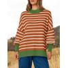 imageZESICA Womens Striped Sweaters Casual Long Sleeve Mock Neck Contrast Color Comfy Loose Knit Pullover TopsOrange