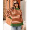 imageZESICA Womens Striped Sweaters Casual Long Sleeve Mock Neck Contrast Color Comfy Loose Knit Pullover TopsOrange