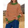 imageZESICA Womens Striped Sweaters Casual Long Sleeve Mock Neck Contrast Color Comfy Loose Knit Pullover TopsOrange