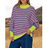 imageZESICA Womens Striped Sweaters Casual Long Sleeve Mock Neck Contrast Color Comfy Loose Knit Pullover TopsPurple