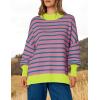 imageZESICA Womens Striped Sweaters Casual Long Sleeve Mock Neck Contrast Color Comfy Loose Knit Pullover TopsPurple