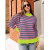 imageZESICA Womens Striped Sweaters Casual Long Sleeve Mock Neck Contrast Color Comfy Loose Knit Pullover TopsPurple