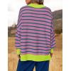 imageZESICA Womens Striped Sweaters Casual Long Sleeve Mock Neck Contrast Color Comfy Loose Knit Pullover TopsPurple