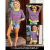 imageZESICA Womens Striped Sweaters Casual Long Sleeve Mock Neck Contrast Color Comfy Loose Knit Pullover TopsPurple