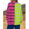 imageZESICA Womens Striped Sweaters Casual Long Sleeve Mock Neck Contrast Color Comfy Loose Knit Pullover TopsRose