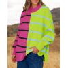 imageZESICA Womens Striped Sweaters Casual Long Sleeve Mock Neck Contrast Color Comfy Loose Knit Pullover TopsRose