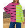 imageZESICA Womens Striped Sweaters Casual Long Sleeve Mock Neck Contrast Color Comfy Loose Knit Pullover TopsRose