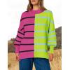 imageZESICA Womens Striped Sweaters Casual Long Sleeve Mock Neck Contrast Color Comfy Loose Knit Pullover TopsRose