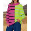 imageZESICA Womens Striped Sweaters Casual Long Sleeve Mock Neck Contrast Color Comfy Loose Knit Pullover TopsRose