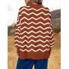 imageZESICA Womens Striped Sweaters Casual Long Sleeve Mock Neck Contrast Color Comfy Loose Knit Pullover TopsRust