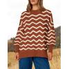 imageZESICA Womens Striped Sweaters Casual Long Sleeve Mock Neck Contrast Color Comfy Loose Knit Pullover TopsRust