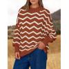 imageZESICA Womens Striped Sweaters Casual Long Sleeve Mock Neck Contrast Color Comfy Loose Knit Pullover TopsRust