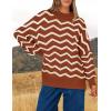 imageZESICA Womens Striped Sweaters Casual Long Sleeve Mock Neck Contrast Color Comfy Loose Knit Pullover TopsRust