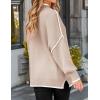 imageZESICA Womens Striped Sweaters Casual Long Sleeve Mock Neck Contrast Color Comfy Loose Knit Pullover TopsSand