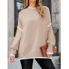 imageZESICA Womens Striped Sweaters Casual Long Sleeve Mock Neck Contrast Color Comfy Loose Knit Pullover TopsSand