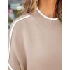 imageZESICA Womens Striped Sweaters Casual Long Sleeve Mock Neck Contrast Color Comfy Loose Knit Pullover TopsSand