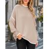 imageZESICA Womens Striped Sweaters Casual Long Sleeve Mock Neck Contrast Color Comfy Loose Knit Pullover TopsSand