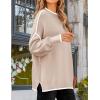 imageZESICA Womens Striped Sweaters Casual Long Sleeve Mock Neck Contrast Color Comfy Loose Knit Pullover TopsSand