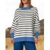 imageZESICA Womens Striped Sweaters Casual Long Sleeve Mock Neck Contrast Color Comfy Loose Knit Pullover TopsWhite
