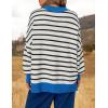 imageZESICA Womens Striped Sweaters Casual Long Sleeve Mock Neck Contrast Color Comfy Loose Knit Pullover TopsWhite