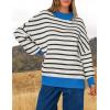 imageZESICA Womens Striped Sweaters Casual Long Sleeve Mock Neck Contrast Color Comfy Loose Knit Pullover TopsWhite