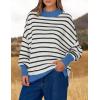 imageZESICA Womens Striped Sweaters Casual Long Sleeve Mock Neck Contrast Color Comfy Loose Knit Pullover TopsWhite