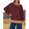 imageZESICA Womens Striped Sweaters Casual Long Sleeve Mock Neck Contrast Color Comfy Loose Knit Pullover TopsWine