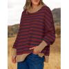 imageZESICA Womens Striped Sweaters Casual Long Sleeve Mock Neck Contrast Color Comfy Loose Knit Pullover TopsWine