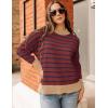 imageZESICA Womens Striped Sweaters Casual Long Sleeve Mock Neck Contrast Color Comfy Loose Knit Pullover TopsWine