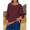 imageZESICA Womens Striped Sweaters Casual Long Sleeve Mock Neck Contrast Color Comfy Loose Knit Pullover TopsWine