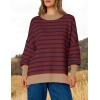 imageZESICA Womens Striped Sweaters Casual Long Sleeve Mock Neck Contrast Color Comfy Loose Knit Pullover TopsWine