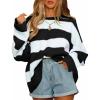imageZESICA Womens Fall Long Sleeve Crew Neck Striped Color Block Comfy Loose Oversized Knitted Pullover SweaterBlackstriped