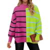 imageZESICA Womens Striped Sweaters Casual Long Sleeve Mock Neck Contrast Color Comfy Loose Knit Pullover TopsRose