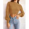 imageZESICA Womens Fall Mock Neck Cropped Sweater Long Sleeve Soft Ribbed Knit Pullover Jumper TopsCamel