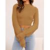 imageZESICA Womens Fall Mock Neck Cropped Sweater Long Sleeve Soft Ribbed Knit Pullover Jumper TopsCamel