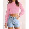 imageZESICA Womens Fall Mock Neck Cropped Sweater Long Sleeve Soft Ribbed Knit Pullover Jumper TopsHotpink