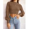 imageZESICA Womens Fall Mock Neck Cropped Sweater Long Sleeve Soft Ribbed Knit Pullover Jumper TopsKhaki