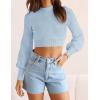 imageZESICA Womens Fall Mock Neck Cropped Sweater Long Sleeve Soft Ribbed Knit Pullover Jumper TopsLightblue
