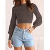 imageZESICA Womens Fall Mock Neck Cropped Sweater Long Sleeve Soft Ribbed Knit Pullover Jumper TopsNutmeg