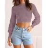 imageZESICA Womens Fall Mock Neck Cropped Sweater Long Sleeve Soft Ribbed Knit Pullover Jumper TopsPurple