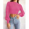 imageZESICA Womens Fall Mock Neck Cropped Sweater Long Sleeve Soft Ribbed Knit Pullover Jumper TopsRose