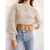 imageZESICA Womens Fall Mock Neck Cropped Sweater Long Sleeve Soft Ribbed Knit Pullover Jumper TopsSand