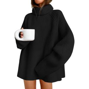 imageZESICA Womens Winter Sweaters Oversized Turtleneck Long Sleeve Chunky Knitted Pullover Sweater Jumper TopsBlack