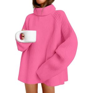 imageZESICA Womens Winter Sweaters Oversized Turtleneck Long Sleeve Chunky Knitted Pullover Sweater Jumper TopsMagenta