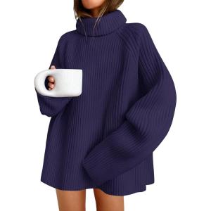 imageZESICA Womens Winter Sweaters Oversized Turtleneck Long Sleeve Chunky Knitted Pullover Sweater Jumper TopsNavy