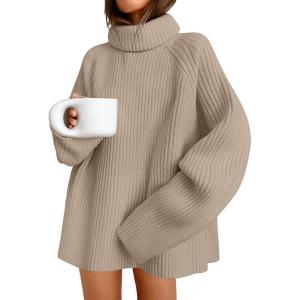 imageZESICA Womens Winter Sweaters Oversized Turtleneck Long Sleeve Chunky Knitted Pullover Sweater Jumper TopsOatmeal