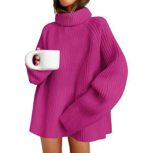 imageZESICA Womens Winter Sweaters Oversized Turtleneck Long Sleeve Chunky Knitted Pullover Sweater Jumper TopsRoseberry