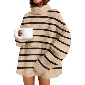 imageZESICA Womens Winter Sweaters Oversized Turtleneck Long Sleeve Chunky Knitted Pullover Sweater Jumper TopsToffee