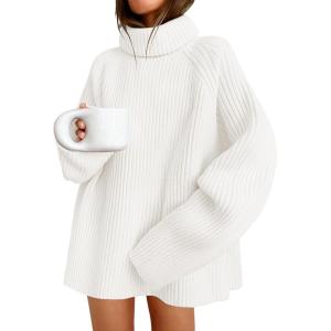 imageZESICA Womens Winter Sweaters Oversized Turtleneck Long Sleeve Chunky Knitted Pullover Sweater Jumper TopsWhite