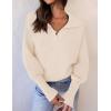 imageZESICA Womens Fall Lapel Collar V Neck Long Sleeve Ribbed Knit Comfy Loose Casual Pullover Sweater Jumper TopBeige